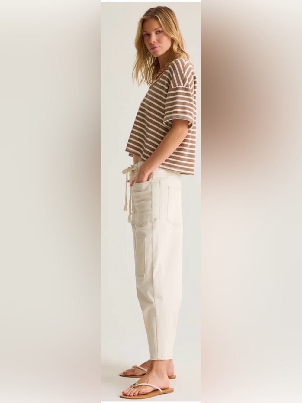 Altar'd State Cream Drawstring Barrel Utility Jeans Size Small - Picture 6 of 9
